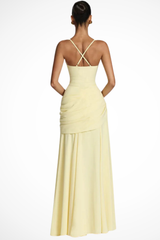Berkshire Square Neck Ruched Maxi Dress with Draped Skirt
