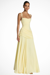 Berkshire Square Neck Ruched Maxi Dress with Draped Skirt