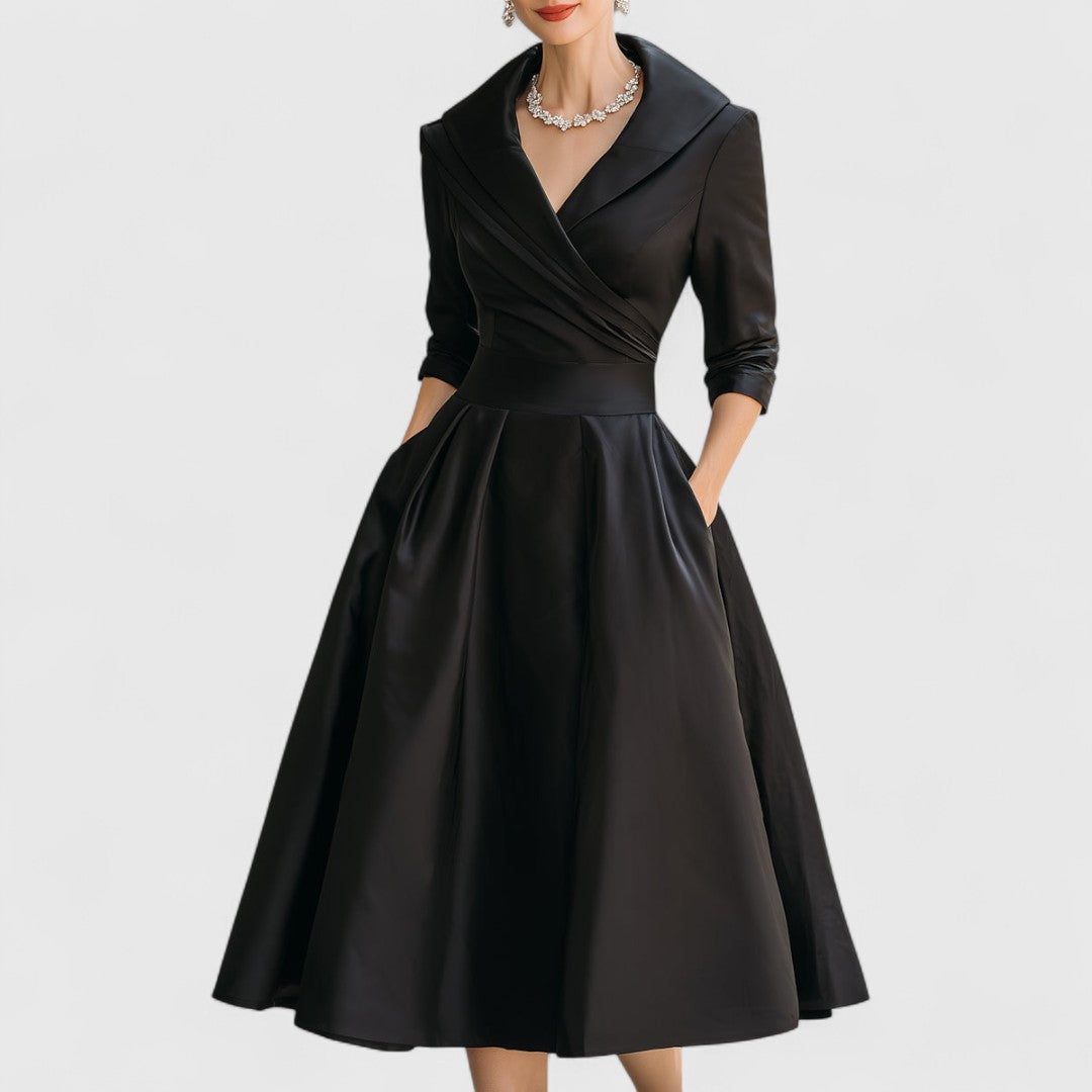 Morro Bay Wrap V-Neck Midi Dress with 3/4 Sleeves and Pockets