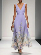 Half Moon Bay Floral V-Neck A-Line Wedding Guest Dress