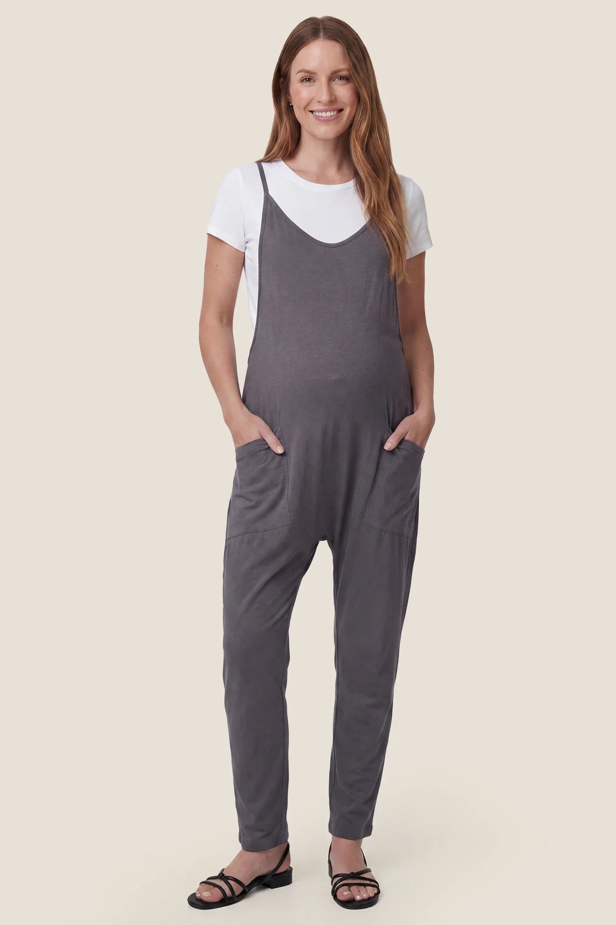 Sierra Relaxed Maternity Jumpsuit with Adjustable Straps and Pockets
