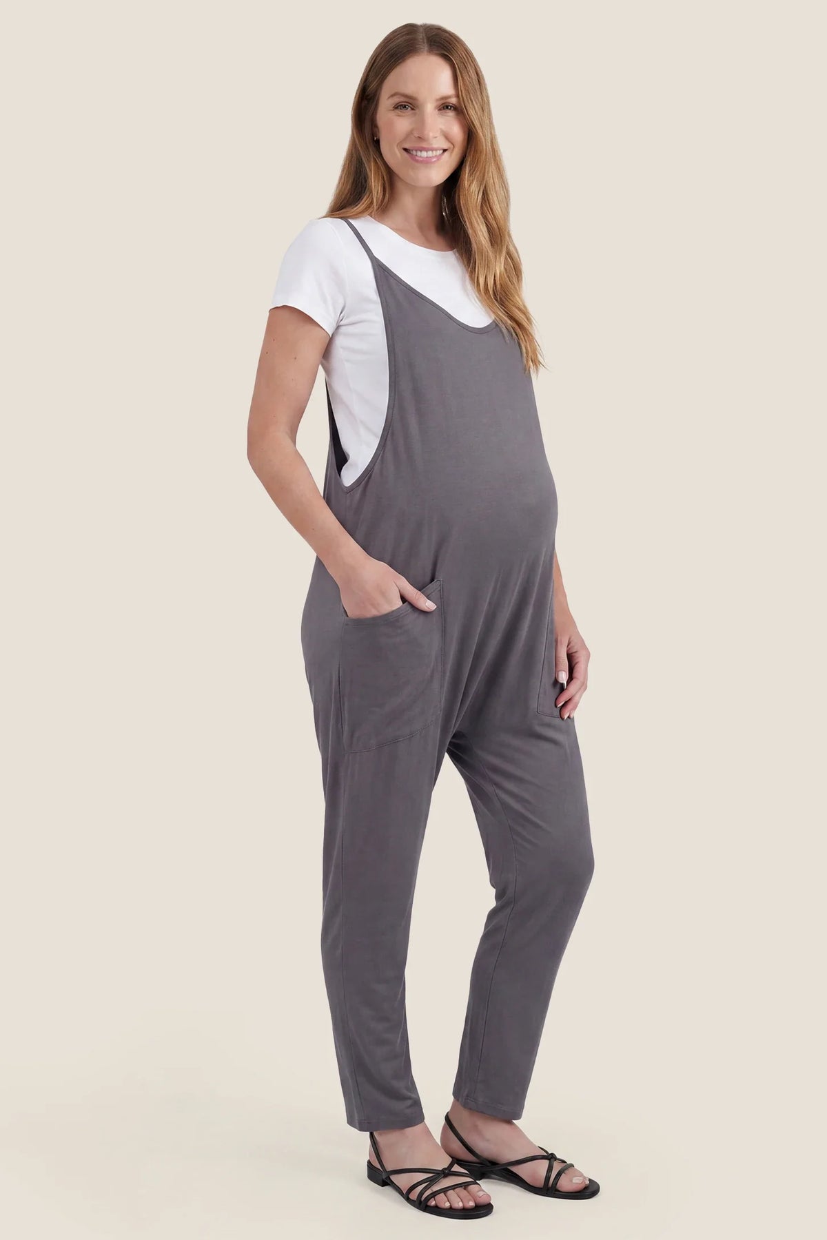 Sierra Relaxed Maternity Jumpsuit with Adjustable Straps and Pockets