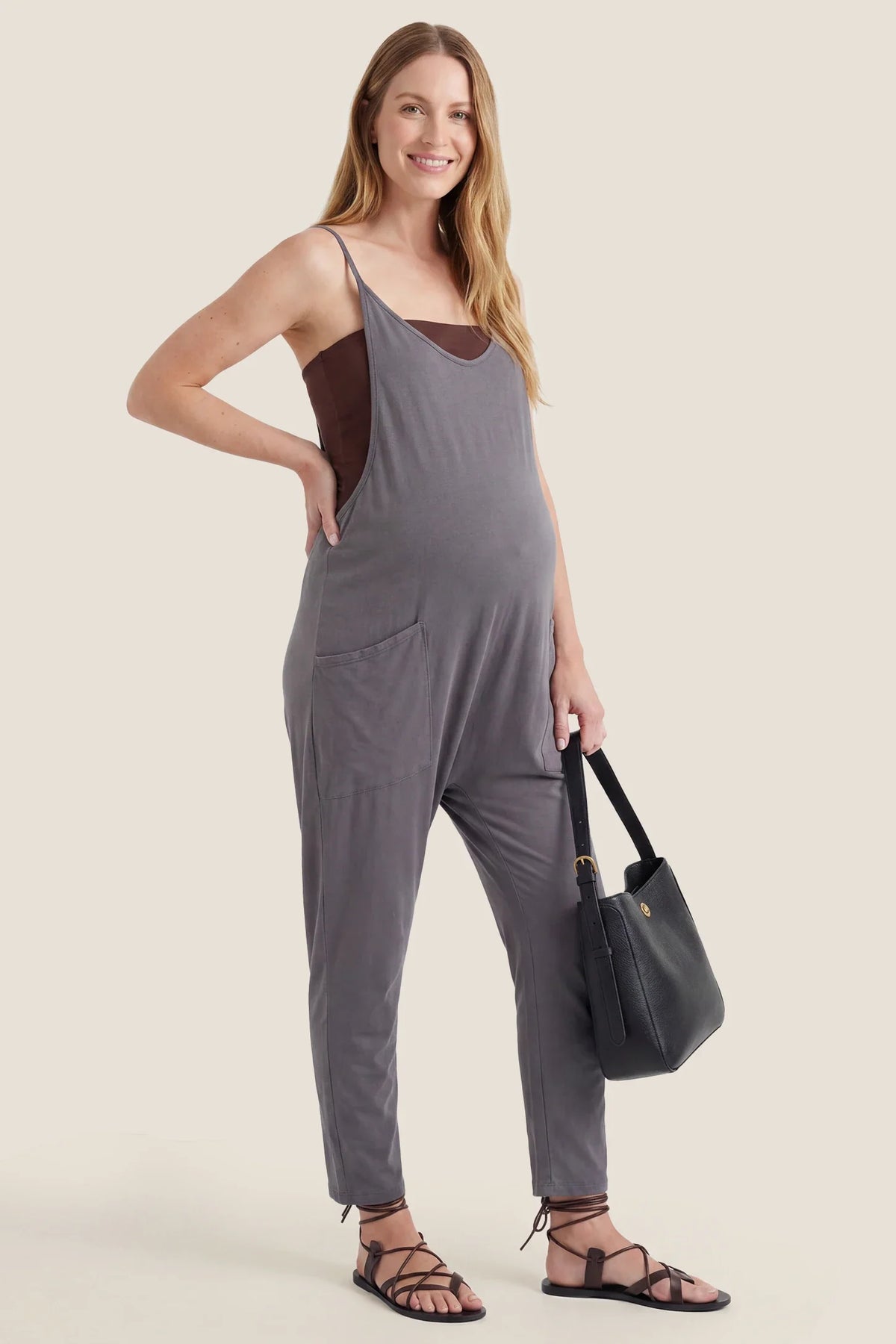 Sierra Relaxed Maternity Jumpsuit with Adjustable Straps and Pockets