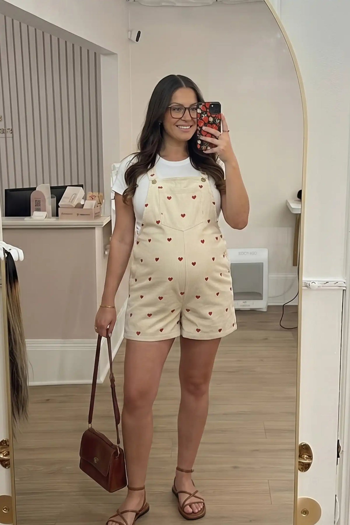 Harbor Bay Floral Maternity Short Overalls with Adjustable Straps