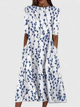 Capitola Floral Round-Neck Stretch Midi Dress
