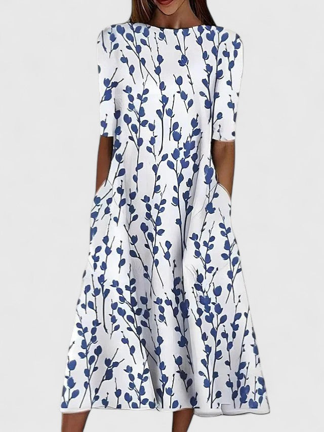 Capitola Floral Round-Neck Stretch Midi Dress