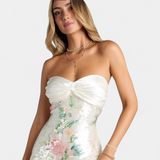 Women's Floral Sequin Strapless Party Mini Dress