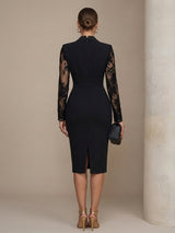 Sintra Lace-Sleeve Shawl Collar Blazer Midi Dress