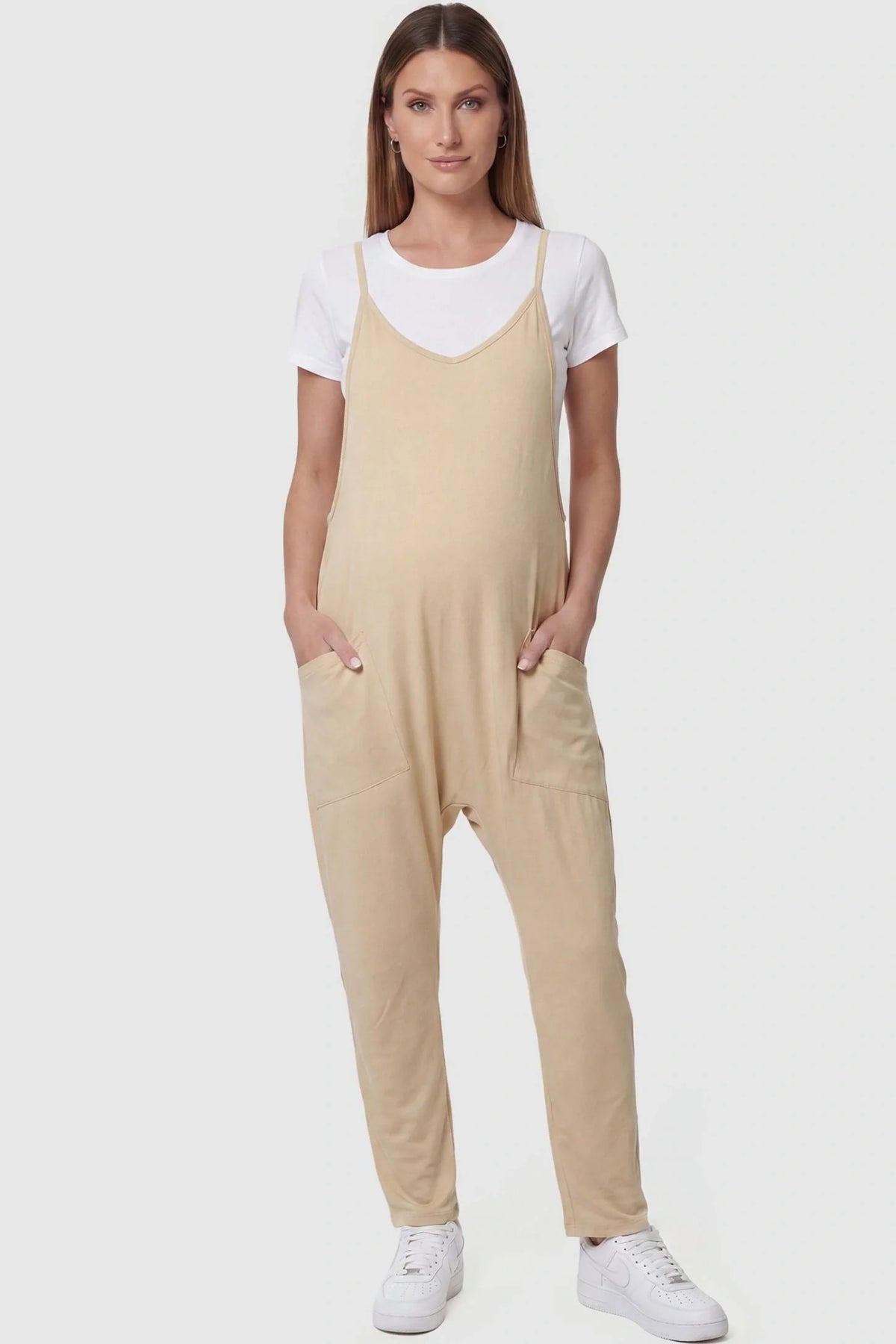 Sierra Relaxed Maternity Jumpsuit with Adjustable Straps and Pockets
