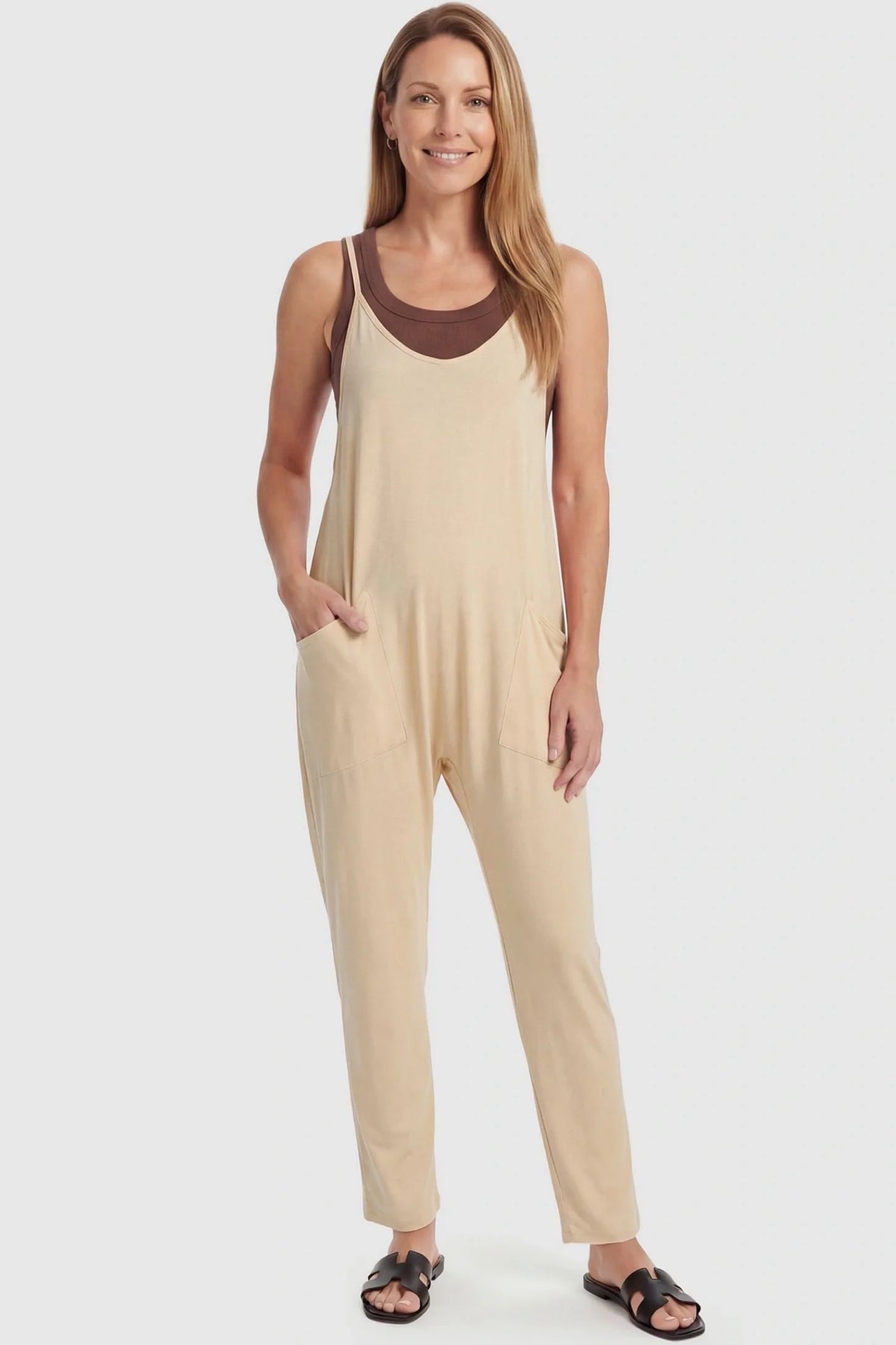 Sierra Relaxed Maternity Jumpsuit with Adjustable Straps and Pockets