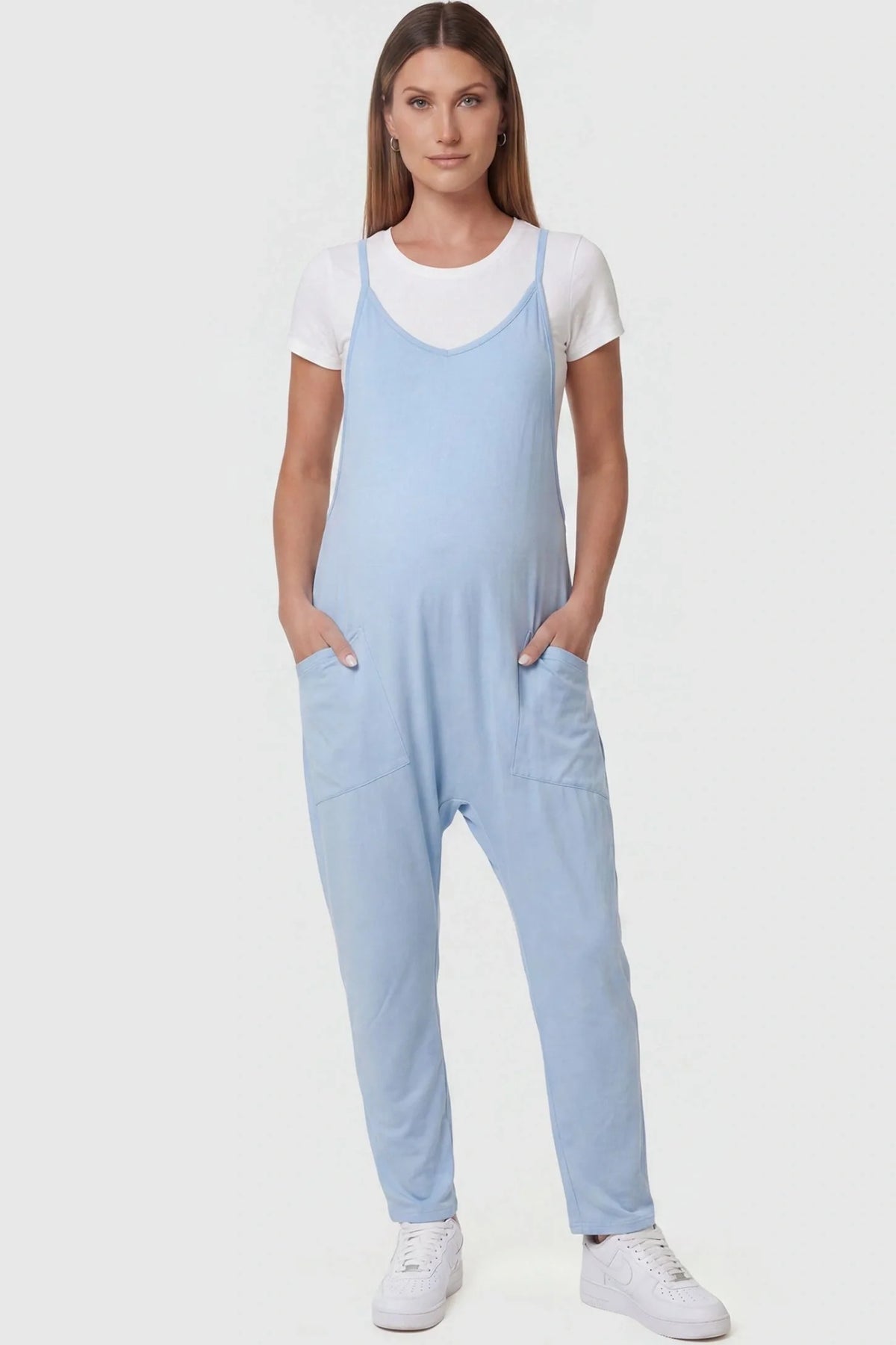 Sierra Relaxed Maternity Jumpsuit with Adjustable Straps and Pockets