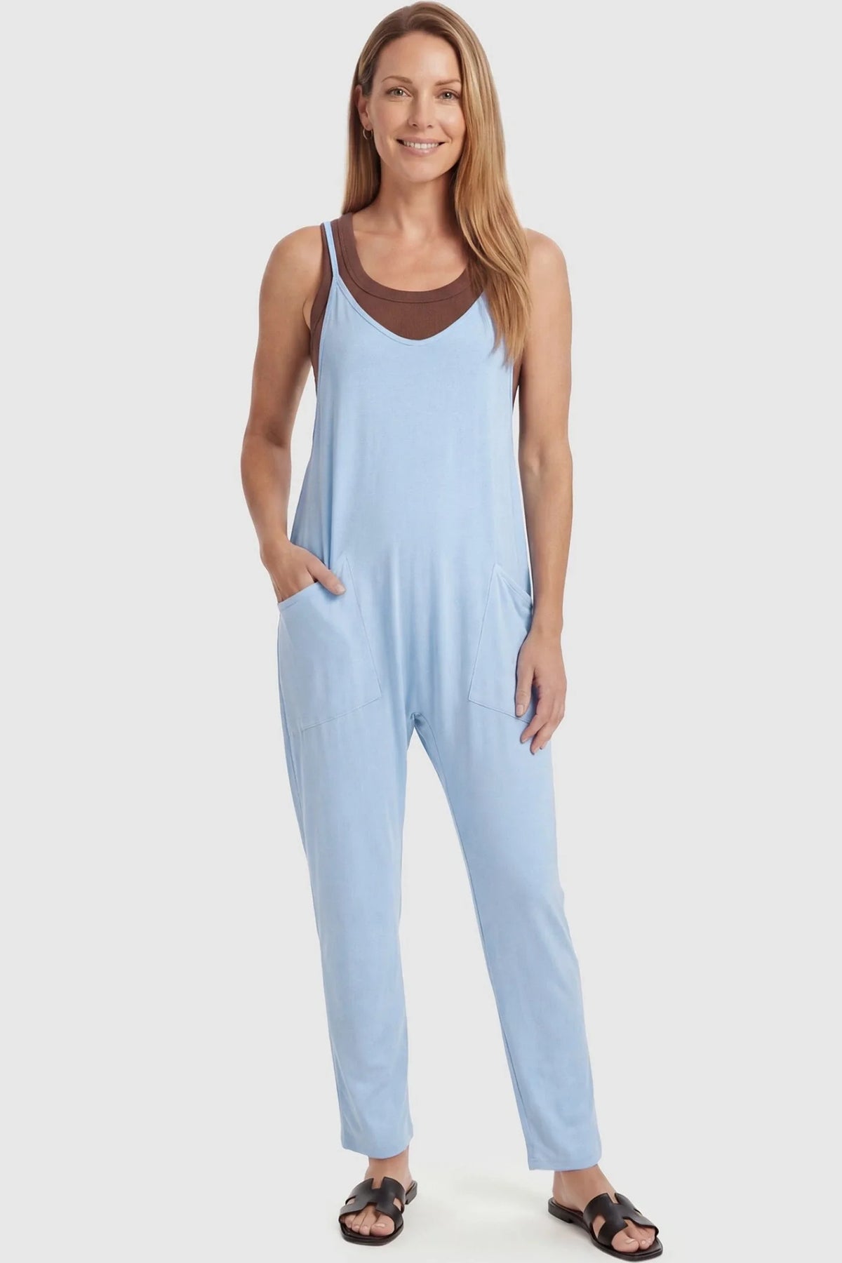 Sierra Relaxed Maternity Jumpsuit with Adjustable Straps and Pockets