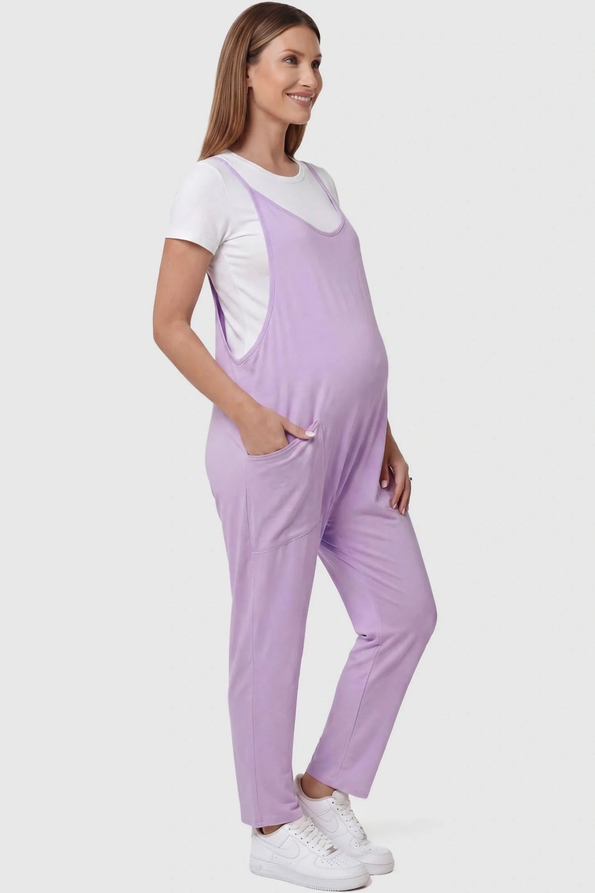 Sierra Relaxed Maternity Jumpsuit with Adjustable Straps and Pockets