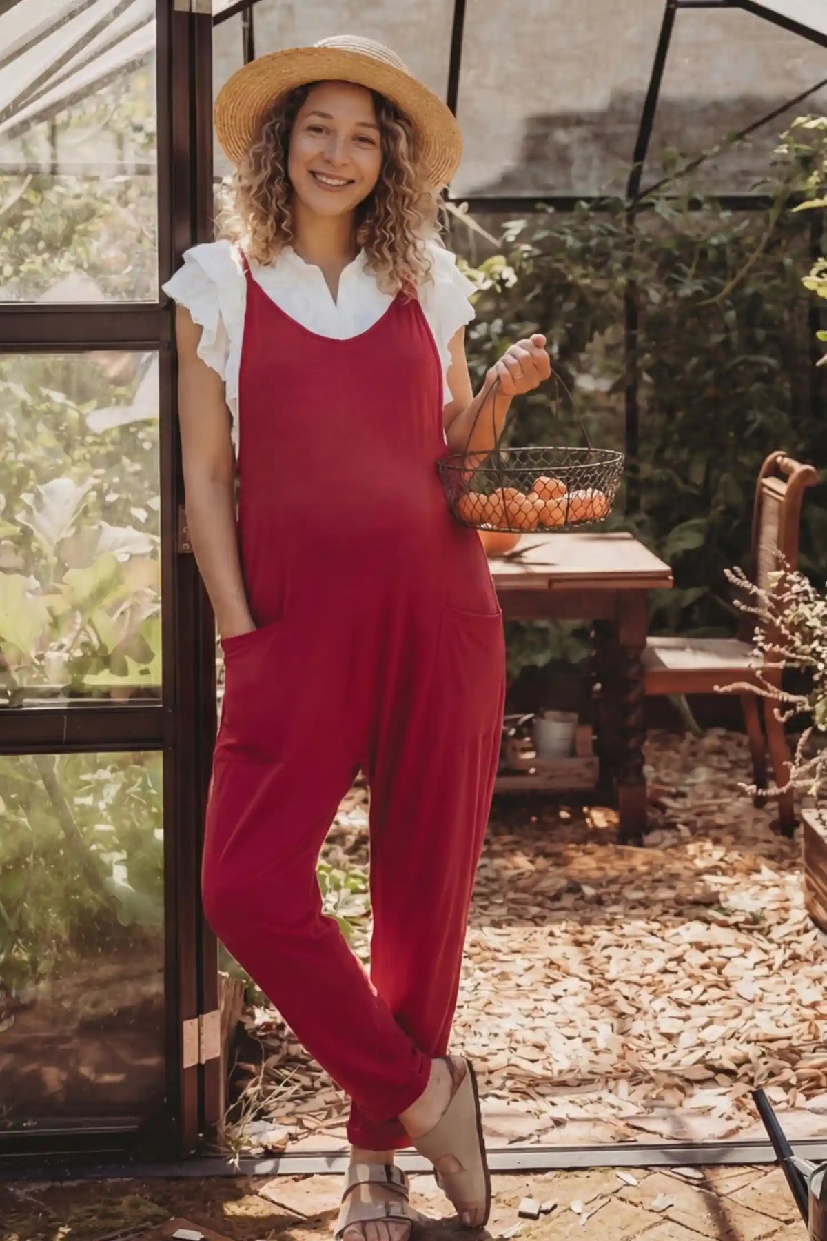 Sierra Relaxed Maternity Jumpsuit with Adjustable Straps and Pockets