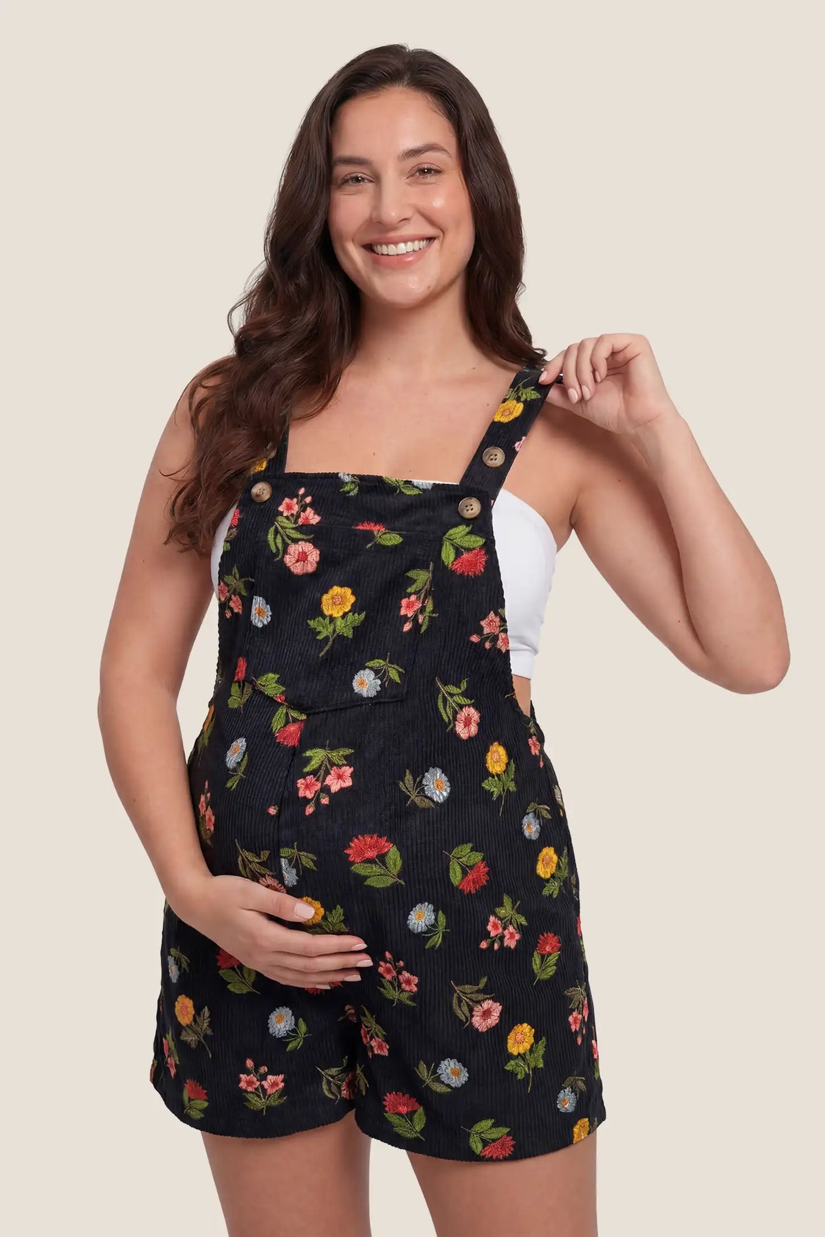 Harbor Bay Floral Maternity Short Overalls with Adjustable Straps