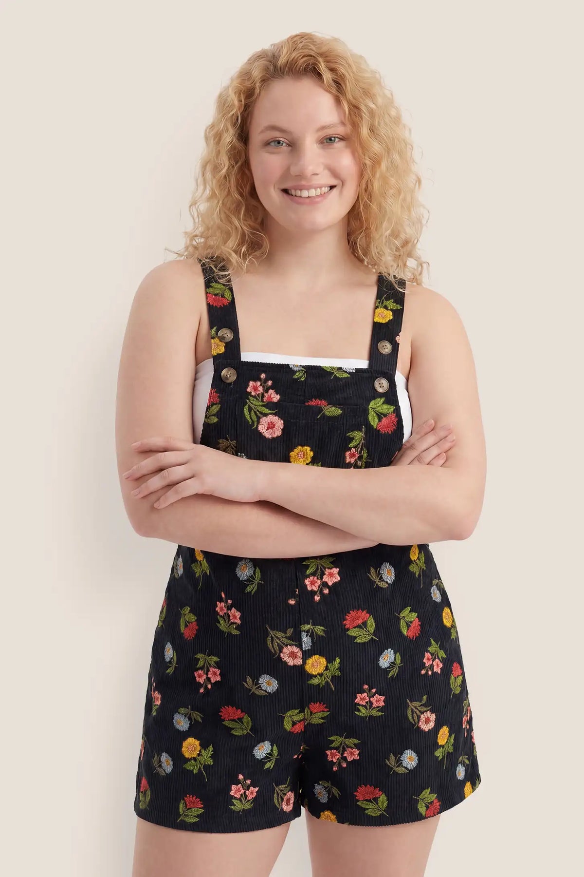 Harbor Bay Floral Maternity Short Overalls with Adjustable Straps