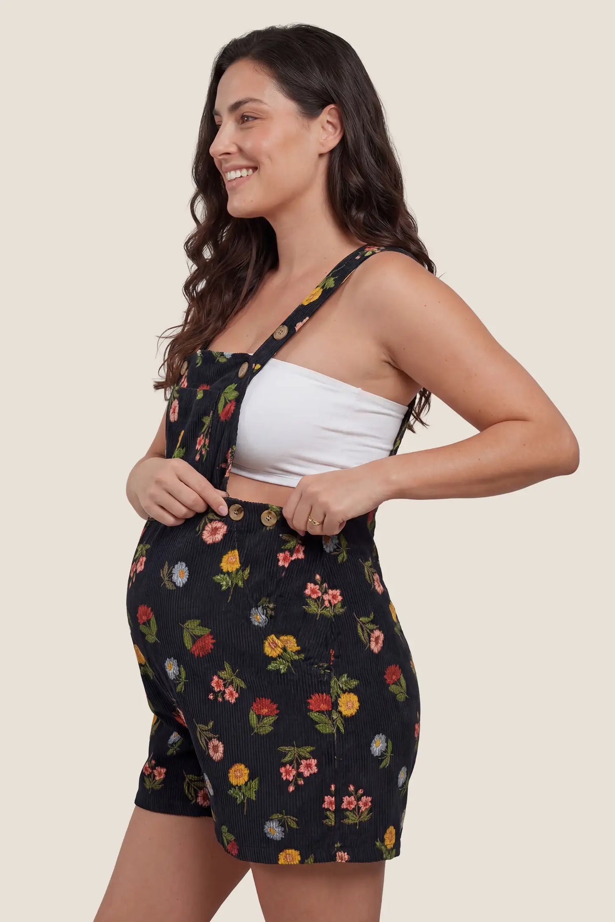 Harbor Bay Floral Maternity Short Overalls with Adjustable Straps