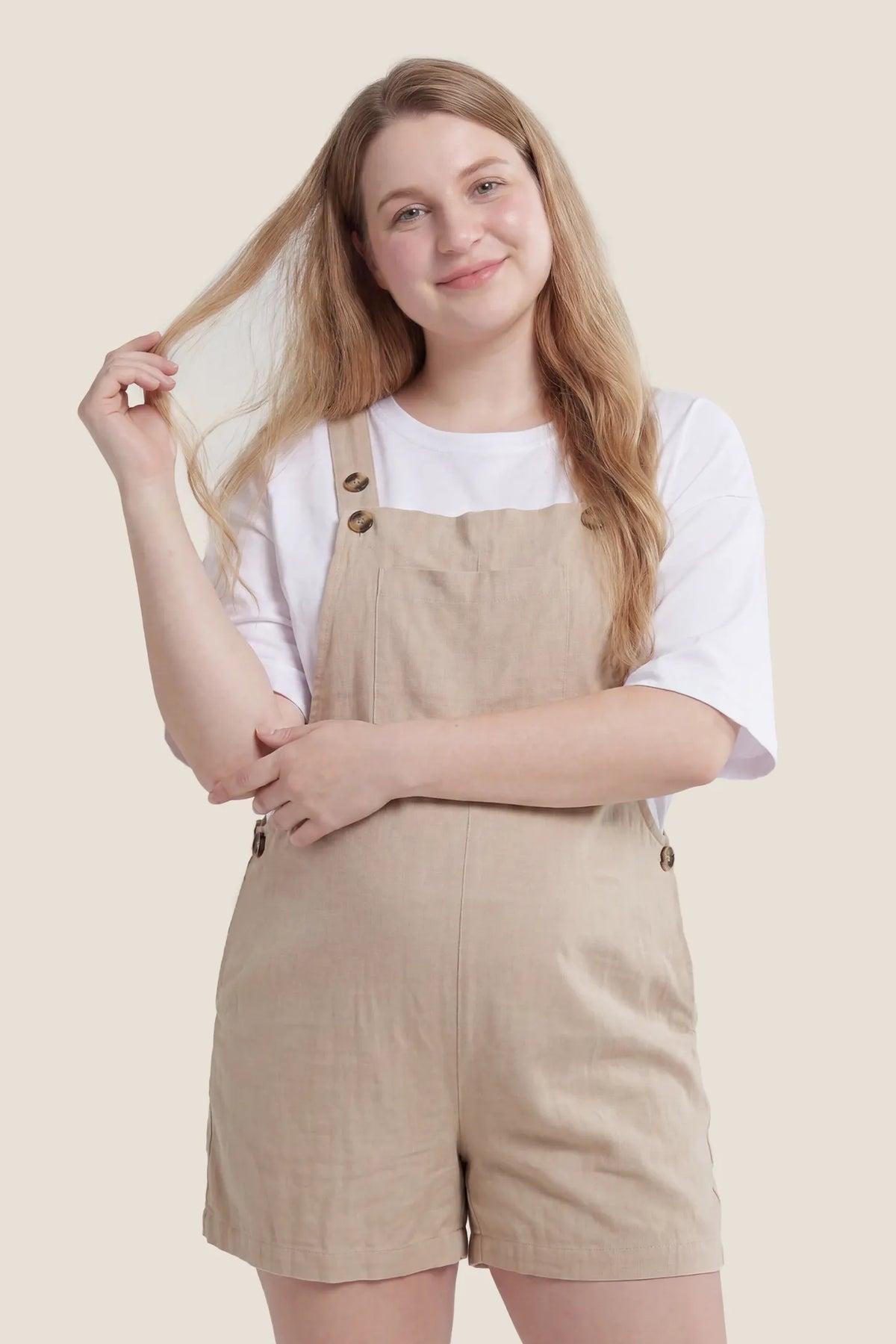 Adjustable-Waist Maternity Short Overalls with Pockets