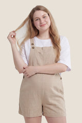 Adjustable-Waist Maternity Short Overalls with Pockets
