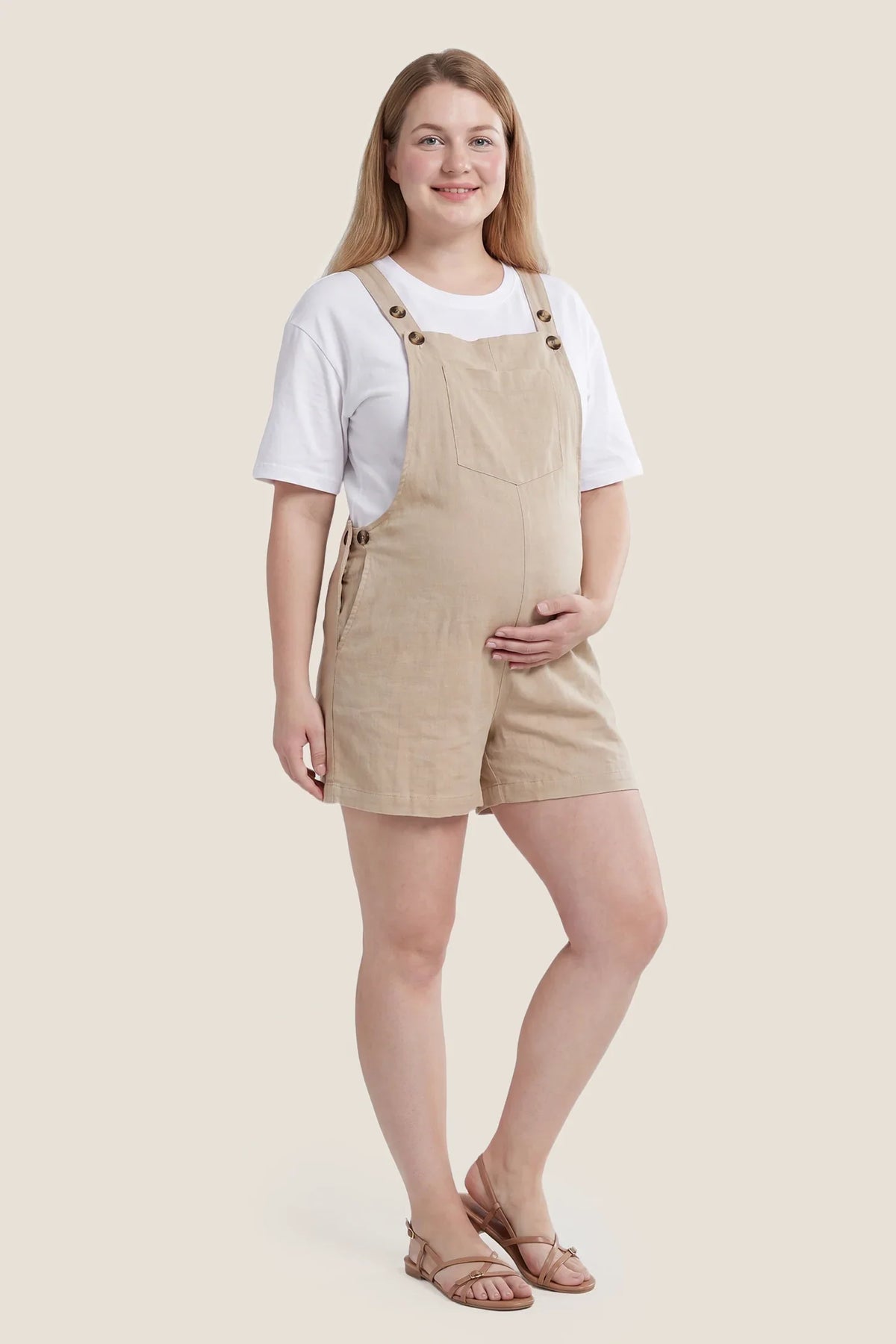 Adjustable-Waist Maternity Short Overalls with Pockets