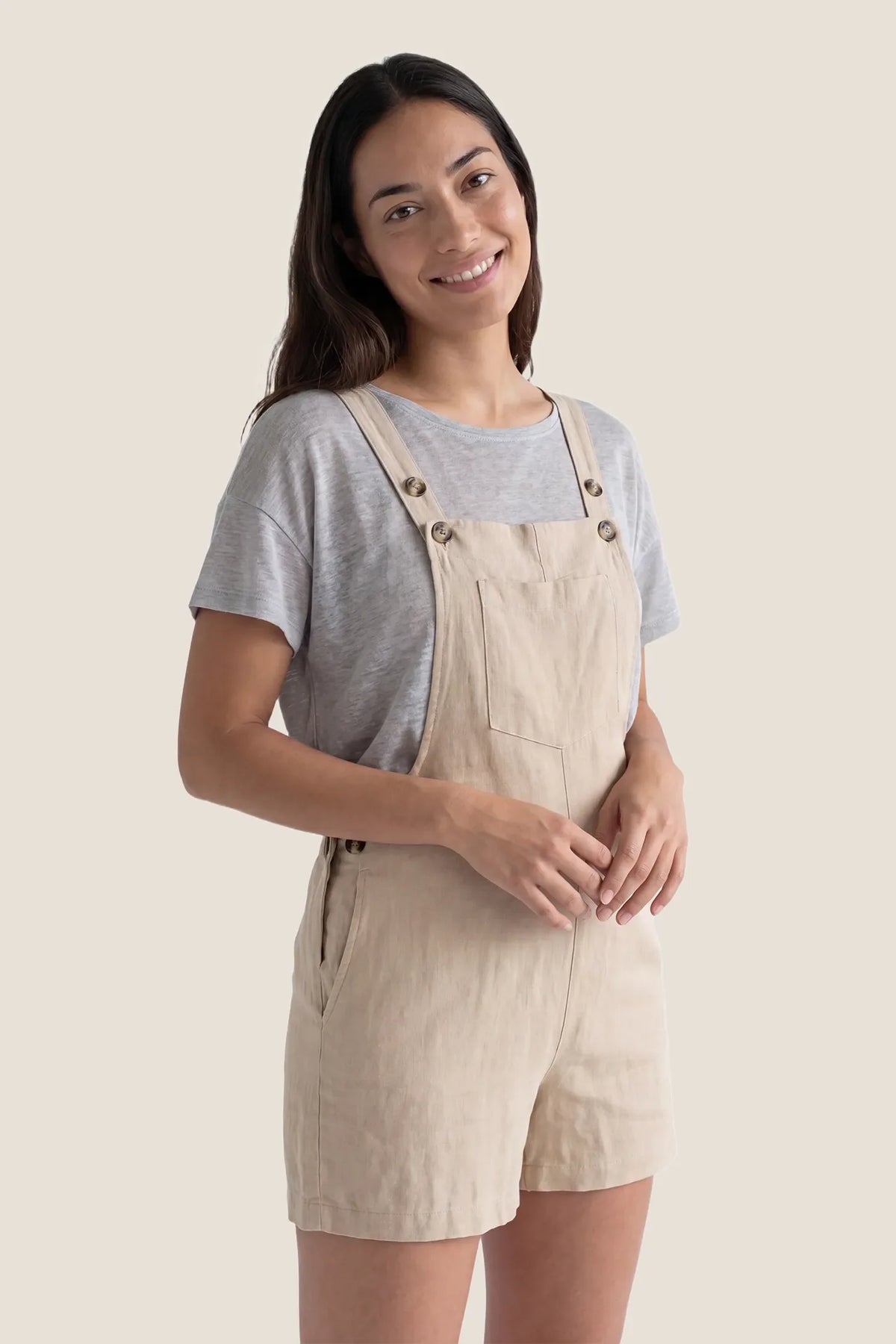 Adjustable-Waist Maternity Short Overalls with Pockets