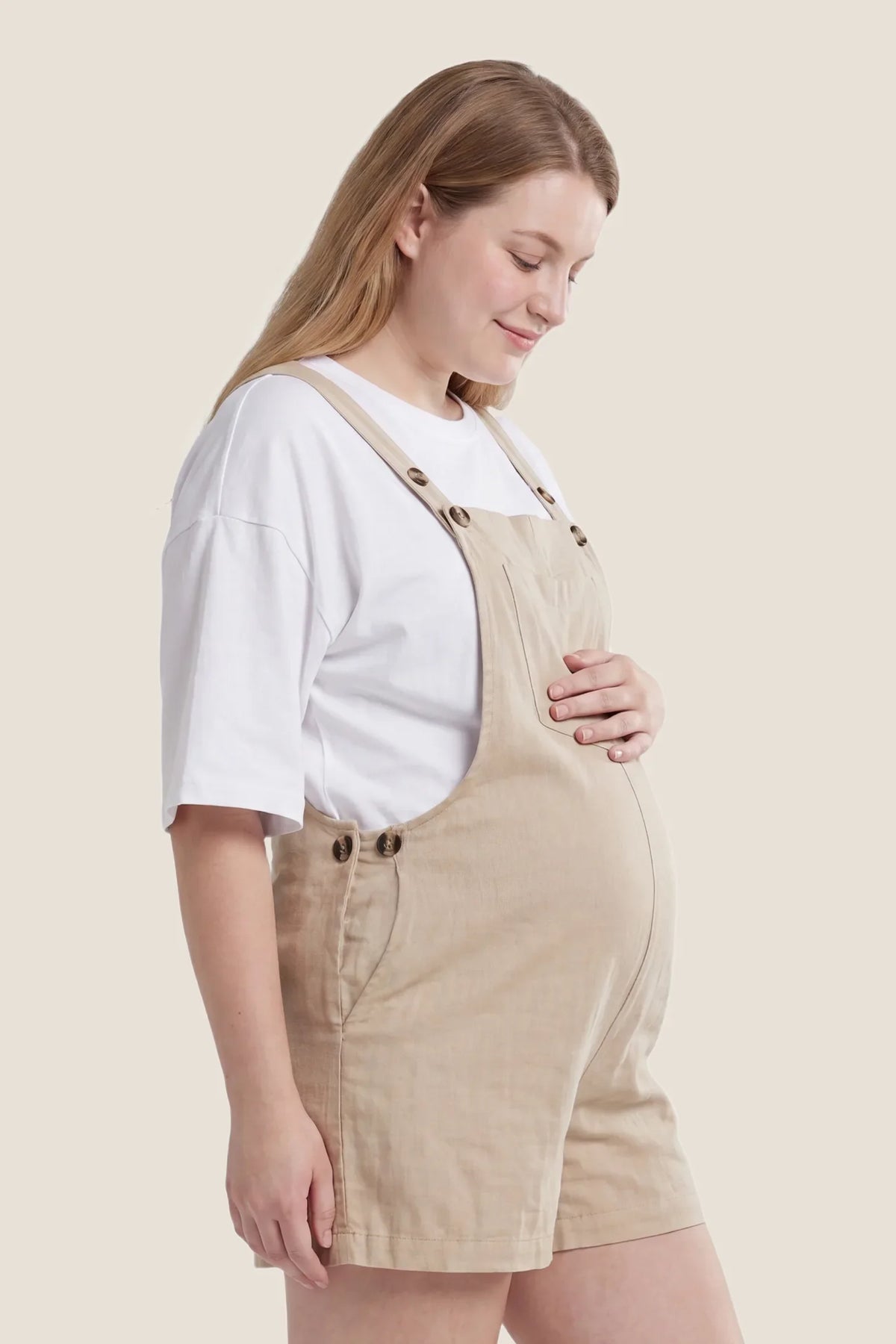 Adjustable-Waist Maternity Short Overalls with Pockets