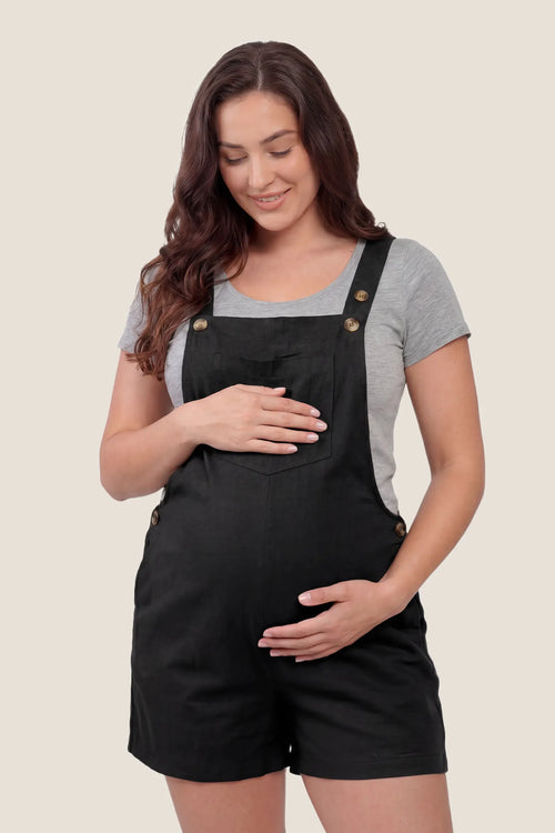 Adjustable-Waist Maternity Short Overalls with Pockets