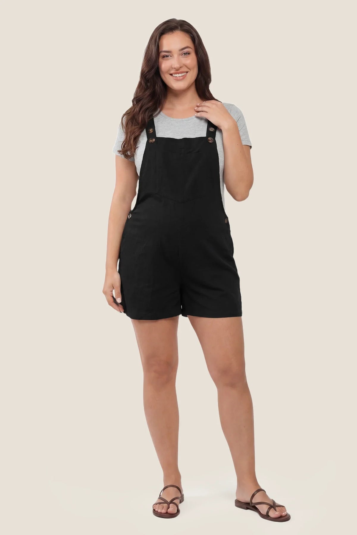 Adjustable-Waist Maternity Short Overalls with Pockets