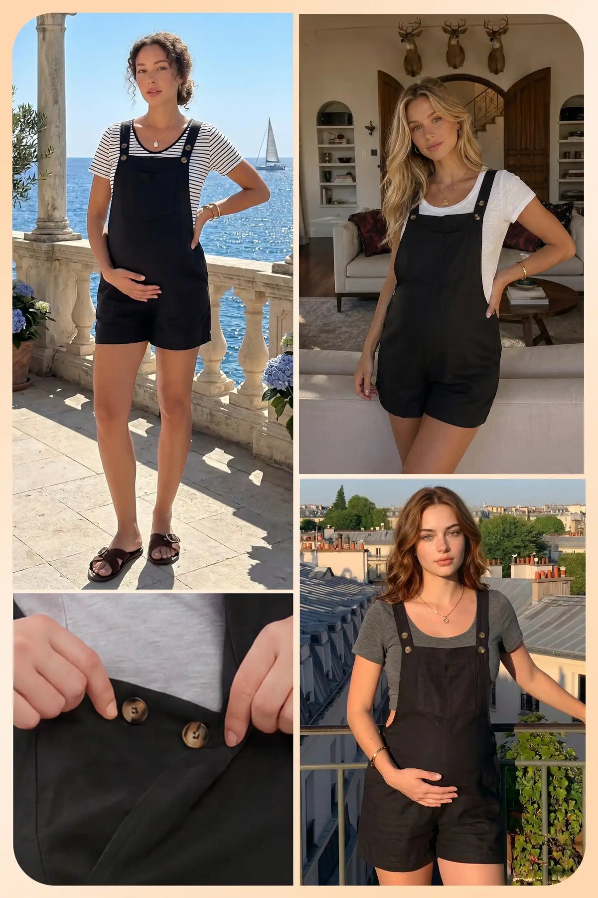 Adjustable-Waist Maternity Short Overalls with Pockets