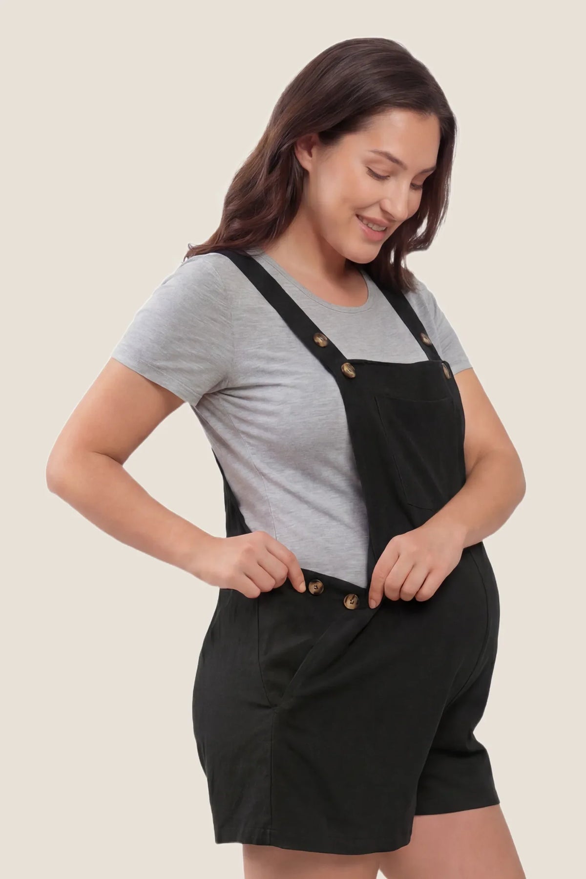 Adjustable-Waist Maternity Short Overalls with Pockets