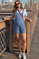 Adjustable-Waist Maternity Short Overalls with Pockets