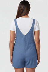 Adjustable-Waist Maternity Short Overalls with Pockets