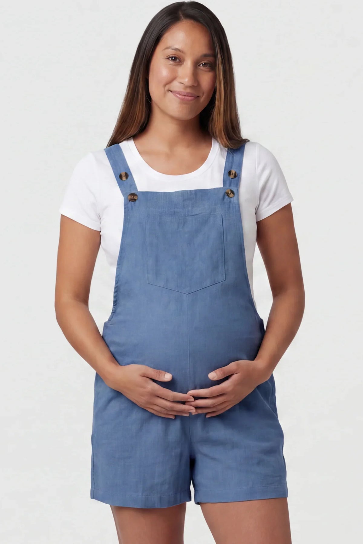 Adjustable-Waist Maternity Short Overalls with Pockets