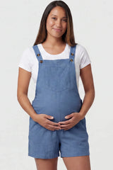 Adjustable-Waist Maternity Short Overalls with Pockets