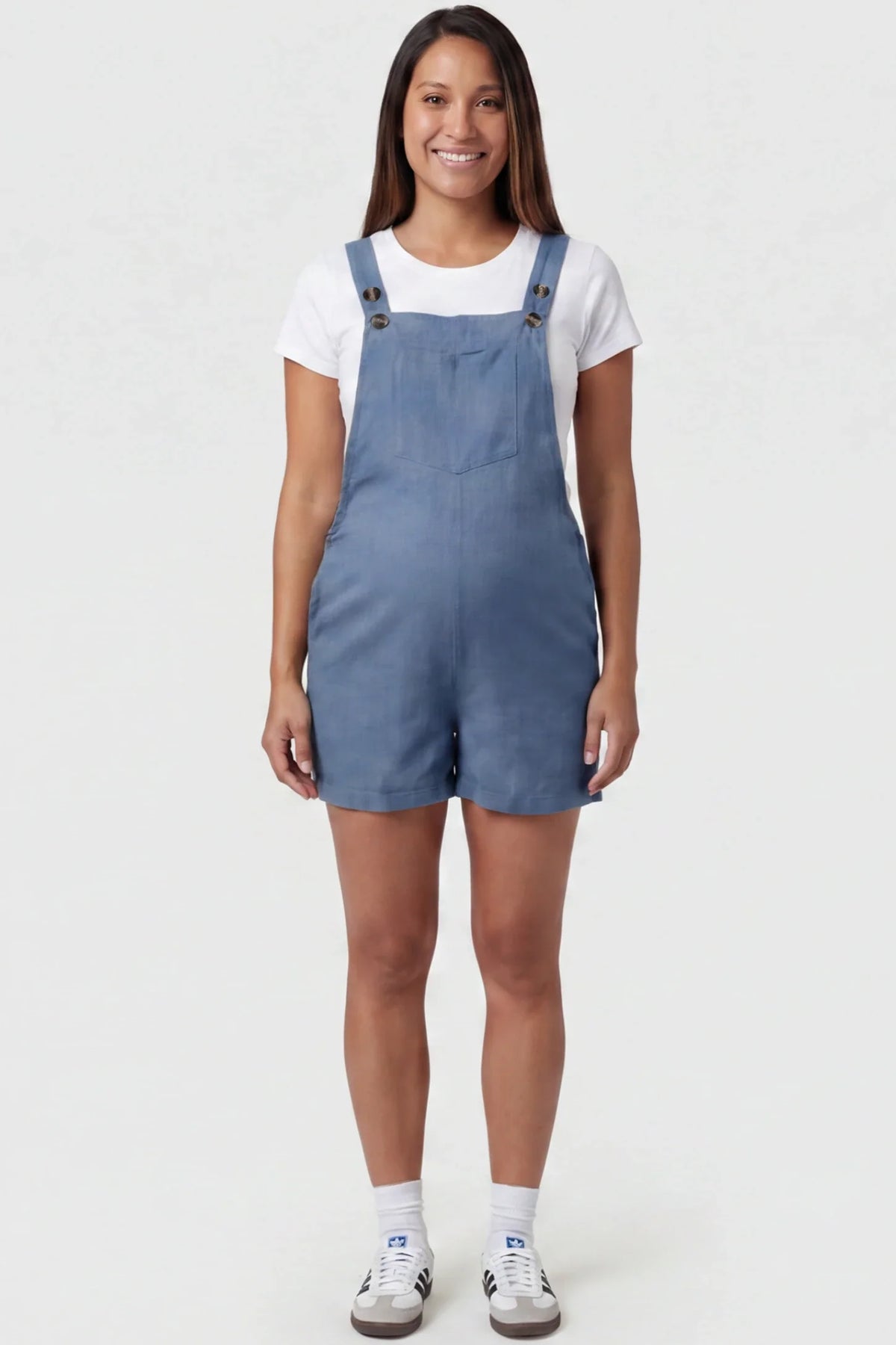 Adjustable-Waist Maternity Short Overalls with Pockets