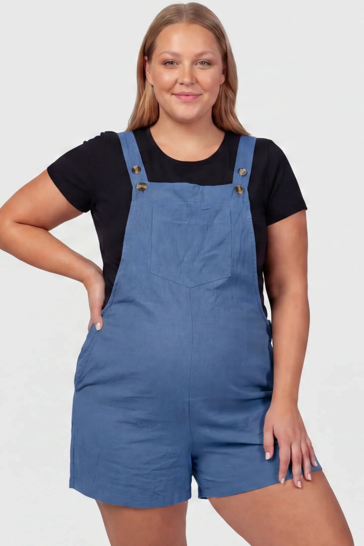 Adjustable-Waist Maternity Short Overalls with Pockets