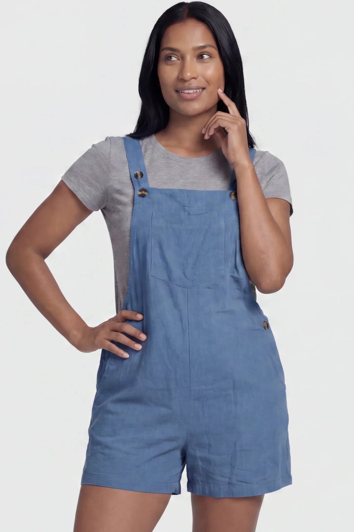 Adjustable-Waist Maternity Short Overalls with Pockets