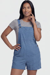 Adjustable-Waist Maternity Short Overalls with Pockets