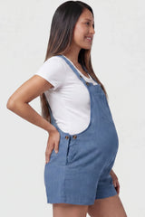 Adjustable-Waist Maternity Short Overalls with Pockets