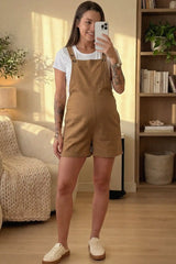 Adjustable-Waist Maternity Short Overalls with Pockets