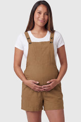 Adjustable-Waist Maternity Short Overalls with Pockets