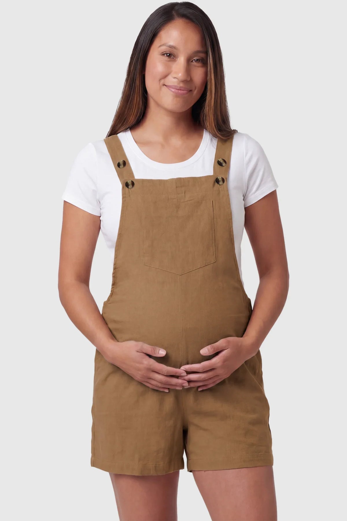 Adjustable-Waist Maternity Short Overalls with Pockets