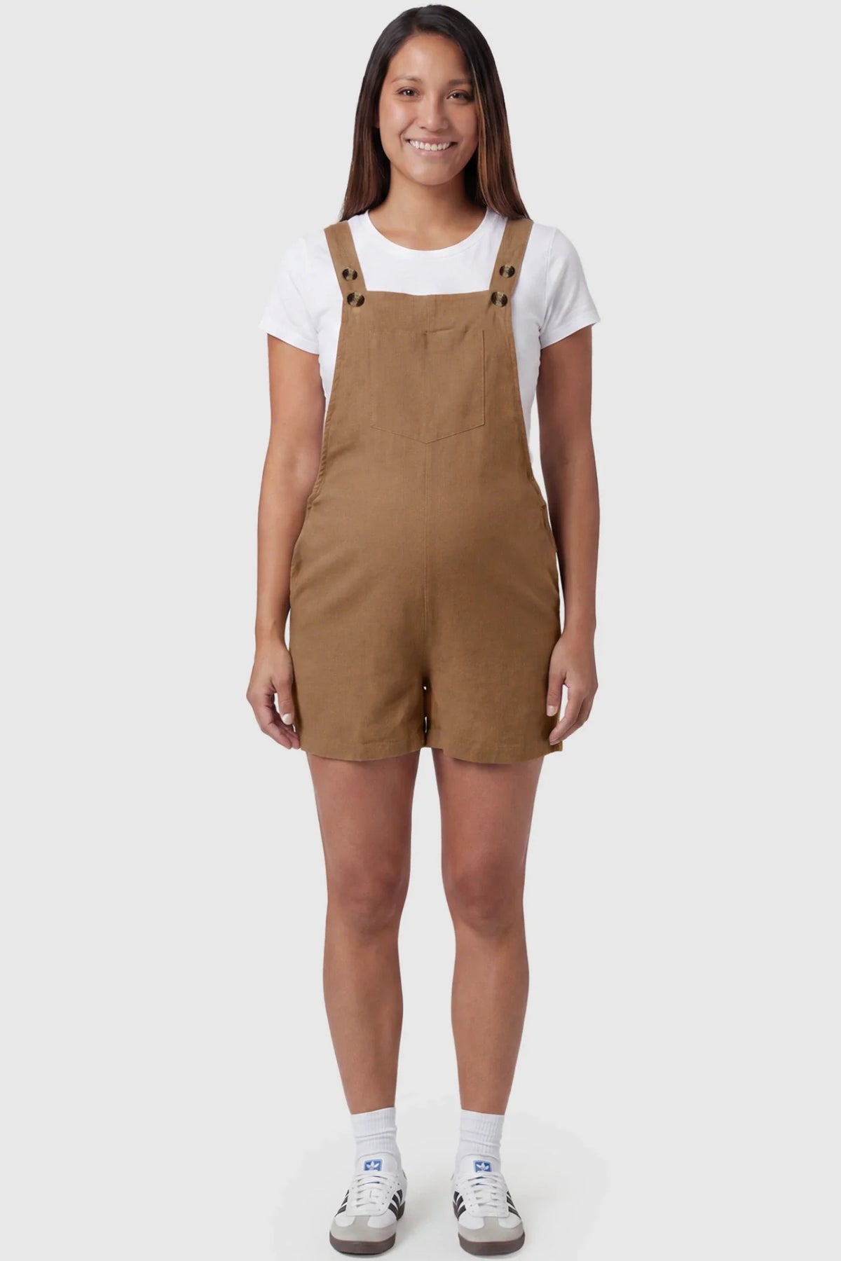 Adjustable-Waist Maternity Short Overalls with Pockets