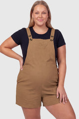 Adjustable-Waist Maternity Short Overalls with Pockets