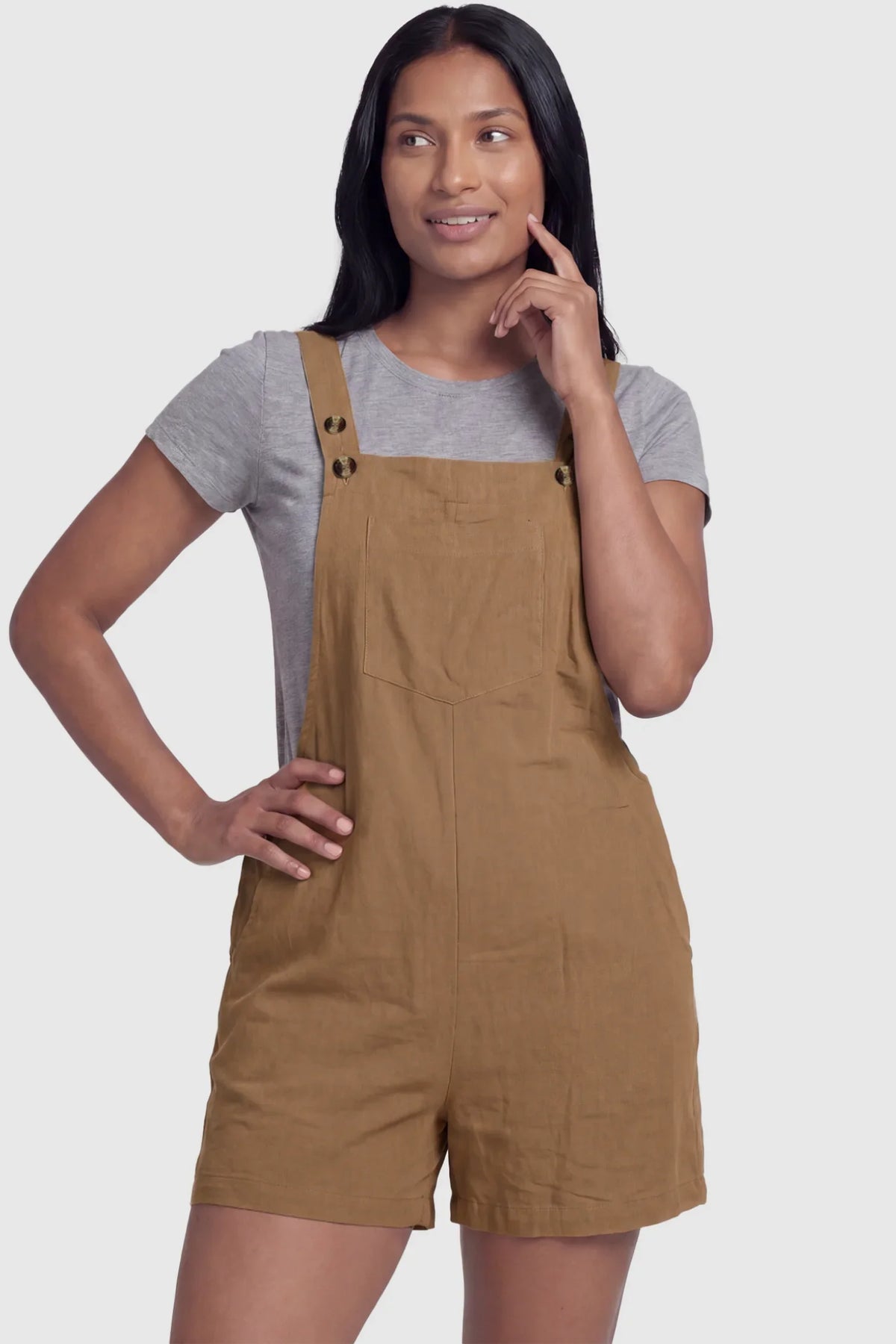 Adjustable-Waist Maternity Short Overalls with Pockets