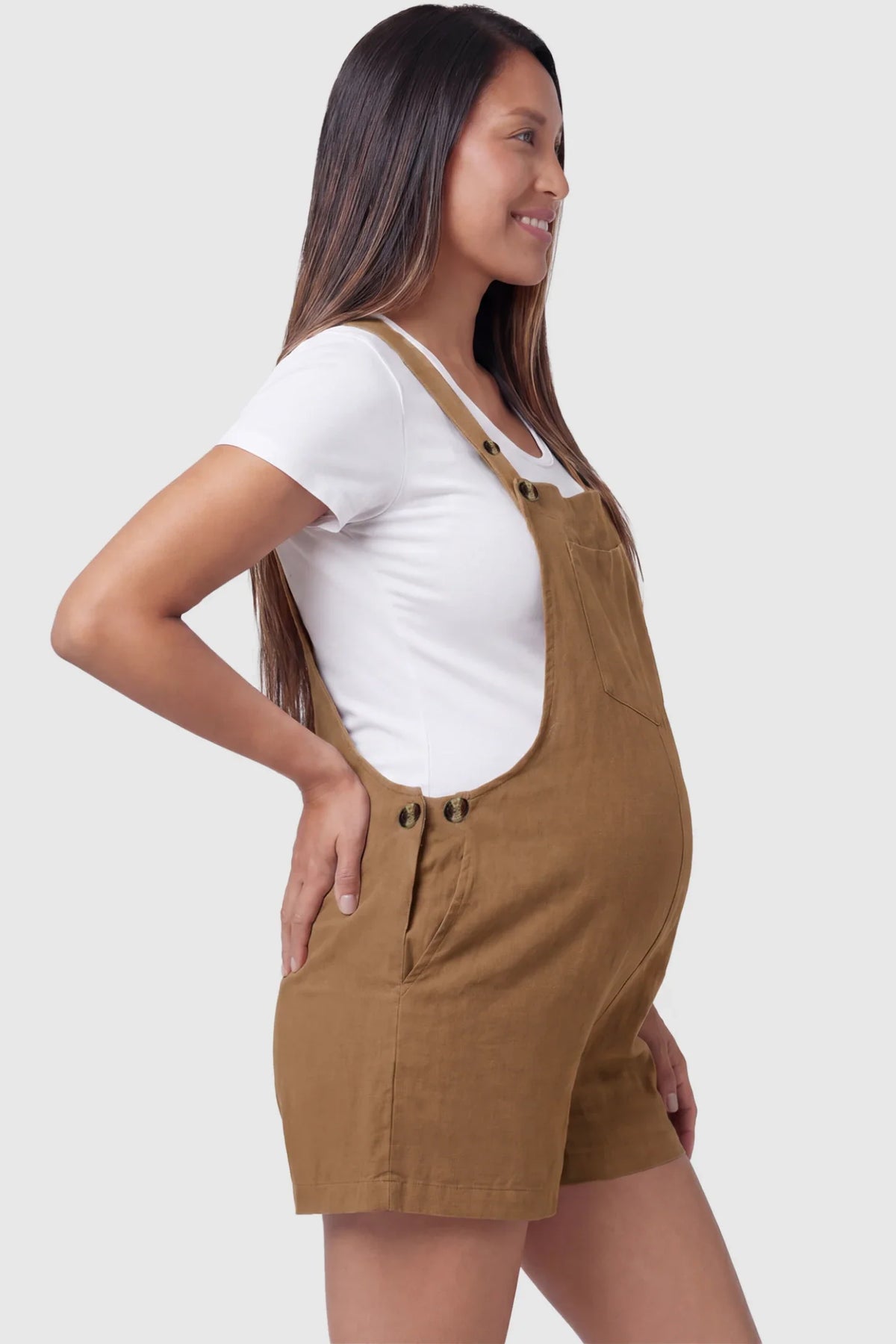 Adjustable-Waist Maternity Short Overalls with Pockets