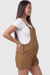Adjustable-Waist Maternity Short Overalls with Pockets