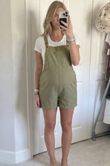 Adjustable-Waist Maternity Short Overalls with Pockets