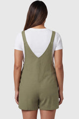 Adjustable-Waist Maternity Short Overalls with Pockets