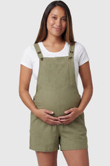 Adjustable-Waist Maternity Short Overalls with Pockets